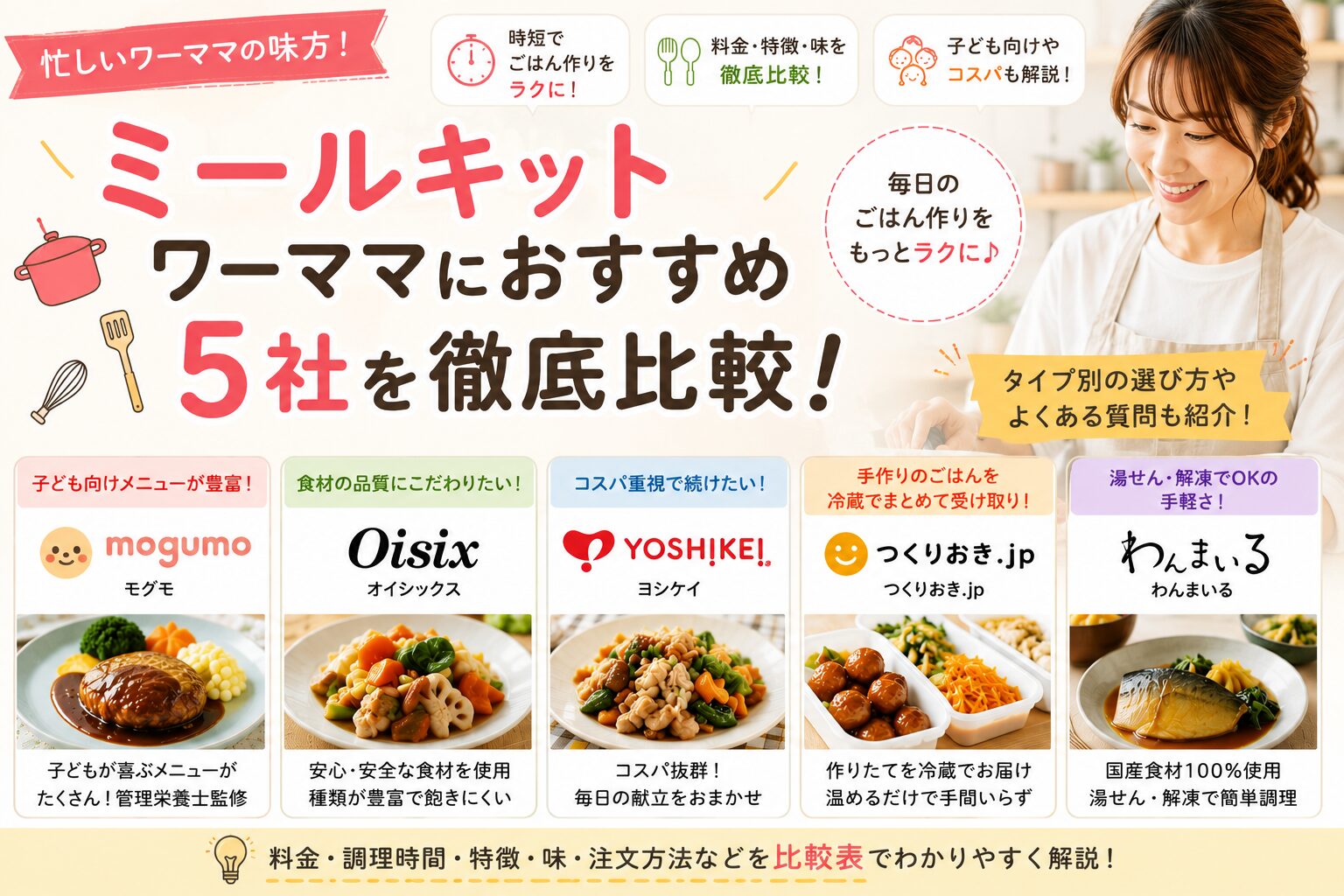 ワーママにおすすめのミールキット5社比較
